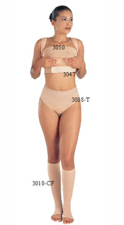 3050: Mastoplasty Wrap 3047: Back Brace with Straps 3008-T: Compression Tanga  3010-CF: Upper Calf Stockings, Closed Heels, Open Toes       3050: Banda de Mastoplastia 3047: Faja Con Soporte en la espalda 3008-T: Tanga compression  3010-CF: Medias largas, tobillo cerrad, dedos abiertos.    