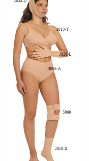 3038-D: Chin Support, Adjustable Velcro Closure (one size fits all) 3013-T: Bra, Side Supports Stays, Adjustable Straps 3036-L: Lycra Glove (pair) 3006-A: Compression Briefs, Reinforced Front Panel 3060: Knee Compression Support 3010-S: Ankle Stocking, Closed Heels, Open Toes     3038-D: Suporte Mentonera, Cierre de Velcro Ajustable (un tama�o talla) 3013-T: Brassier Soporte Lateral, Tiras Ajustable 3036-L: Lycra Guantes (par) 3006-A: Panty Compression Resfuerzo Panel Delantero 3060: Sopote Compression en la rodilla 3010-S: Tobillo Media, Cierre Tobillos, Dedos Abiertos     